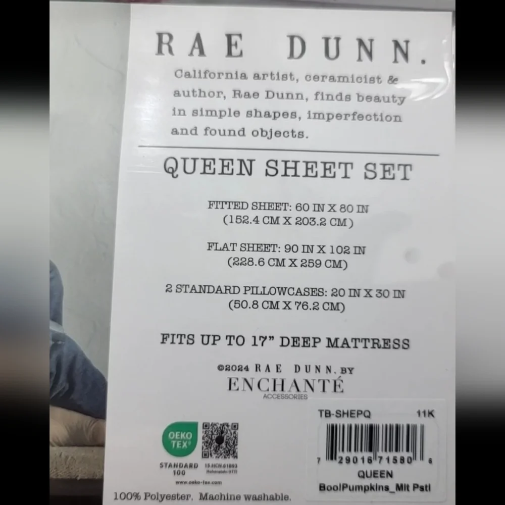 Rae Dunn Colorful Jack Pumpkin Boo QUEEN Bed Sheet Set Decor NEW